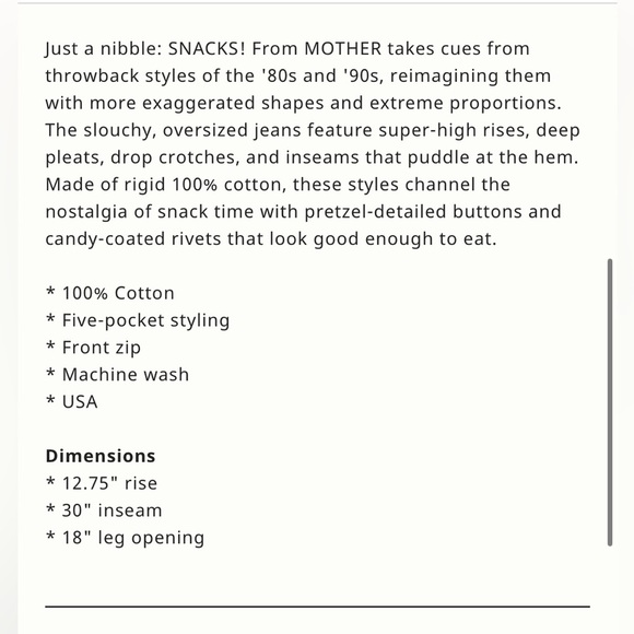 MOTHER Snacks High-Rise Utility Puddle Jeans Size 30 NWT - Picture 3 of 13